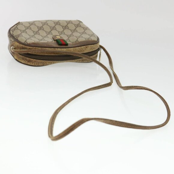 GUCCI Web Sherry Line GG Canvas Shoulder Bag PVC Leather Beige Green - Picture 6 of 16